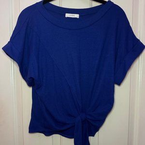 Cherish Women's Blue Short Sleeve Shirt with Tie on Bottom